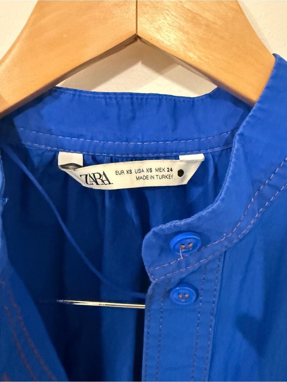 Zara Royal Blue Button-Front Ruffle Mini Dress - Picture 2 of 2